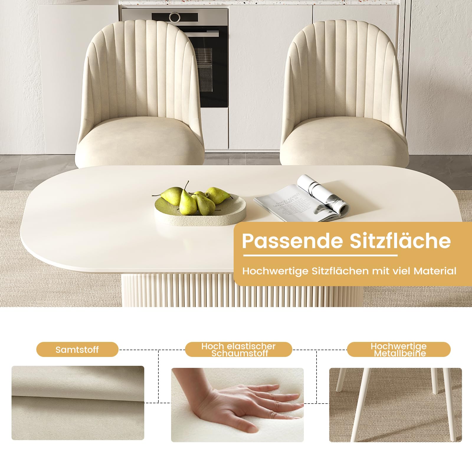 Modernes Esstisch Set mit 6 Stühlen, Weiß Essgruppe im Skandinavischen Design, Platzsparend und Pflegeleicht, Esszimmertisch für Küche & Wohnzimmer, Stabil & Stilvoll (1 Esstisch 6 Stühle, 160 cm)