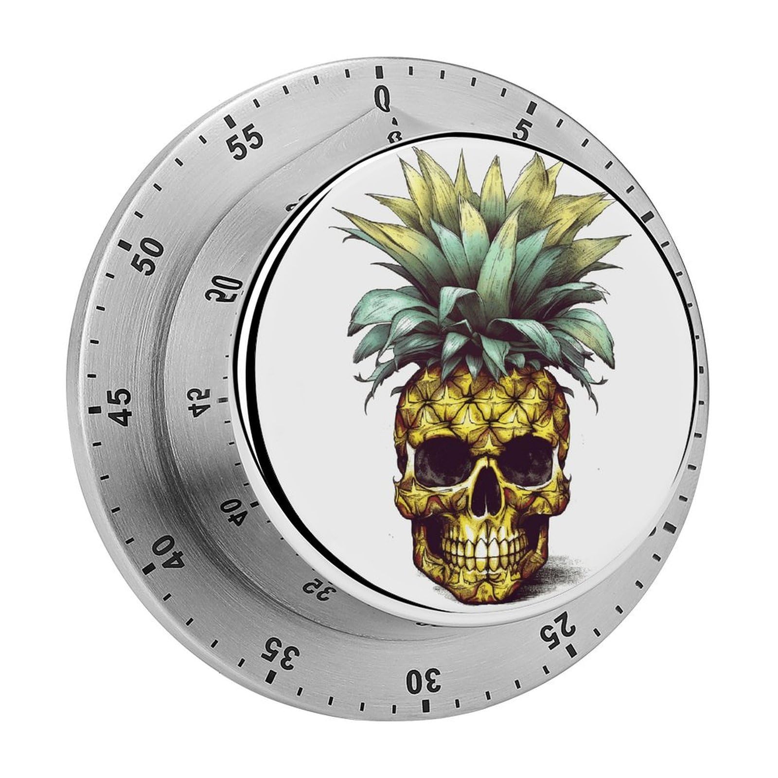 Mechanical Kitchen Timer with Magnetic Back, Stainless Steel Manual Cool Skull Pine Printed Timer for Cooking and Time Management