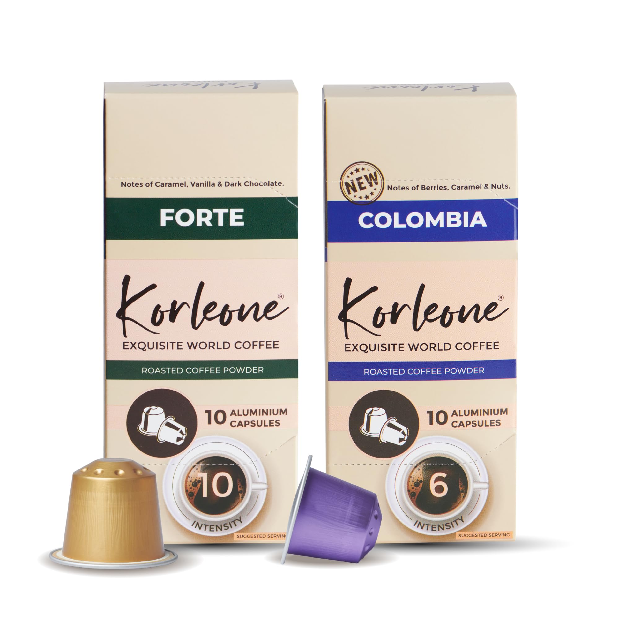 Korleone Colombia & Forte Aluminium Coffee Capsules 20 Pods Pack of 2, Intentensity 6/10 Medium to Dark Roast Level Compatible with Nesspreso Original Machine (B0D73VYBLM) Amazon Price History, Amazon Price Tracker