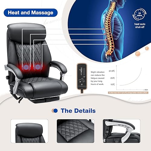 Miniatura 3 de HOMREST Silla de oficina ejecutiva, silla de escritorio de computadora con respaldo alto con masaje y calefacción, silla de trabajo de cuero