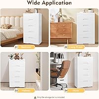 Vista 7 de Organizador de almacenamiento de 5 cajones, torre apilable de plástico, cajones de plástico para ropa, cómoda vertical con 4 ruedas, cajones