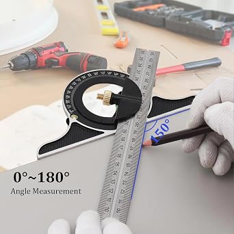 Adjustable Sliding Combination Square Ruler Horizontal Square Multi-Function Carpentry Squares Right 90 Degree Angle Rulers Protractor Level Measuring Set Woodworking Tools Inch/Metric(12/30cm)