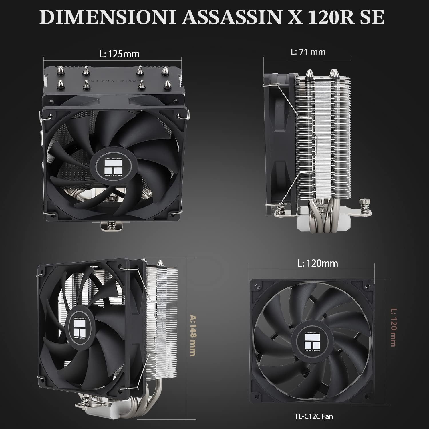 TR Assassin X 120R SE - Raffreddatore d'aria per CPU, 4 tubi di calore con ventola PWM 120 mm, altezza 148 mm, raffreddamento CPU per computer AMD AM4 AM5/Intel 1700/1150/1151/1200