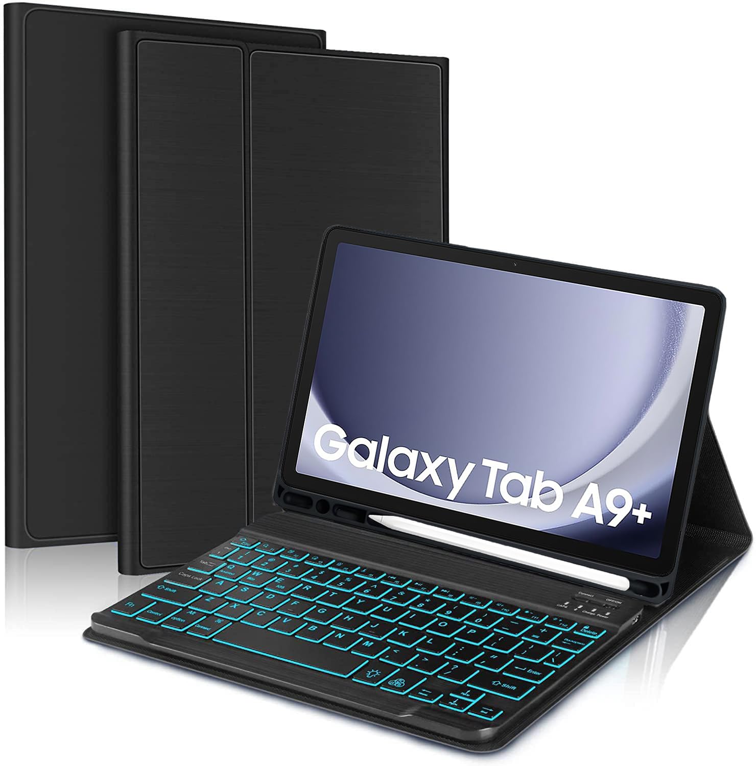 ProElite Keyboard case Cover for Samsung Galaxy Tab A9 Plus 11 inch with S Pen Holder Magnetic Detachable Wireless Bluetooth Keyboard Built-in 7-Colors Backlit, Black