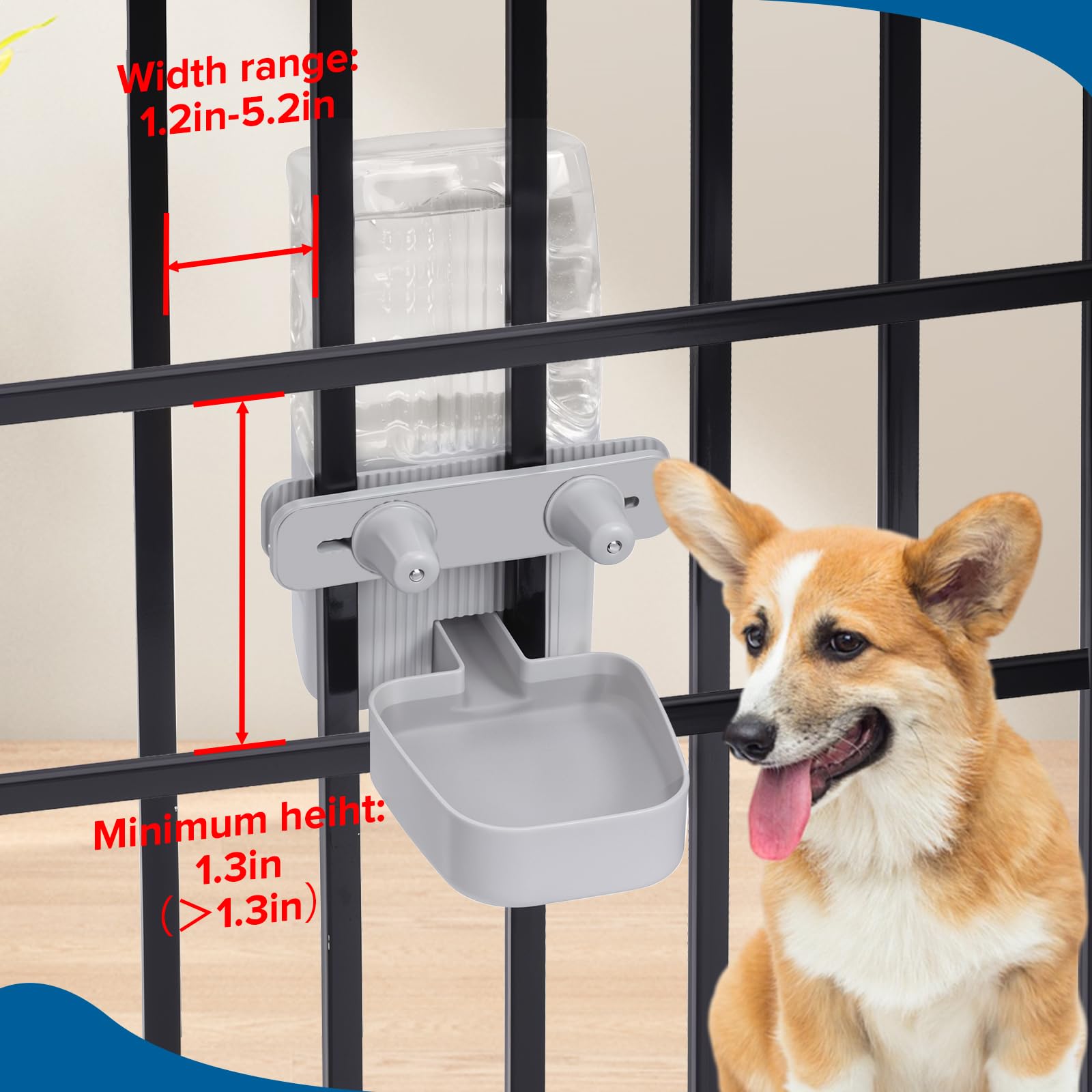 Kenond Distributore d'acqua per conigli, dispenser per cani a gravità per gabbia, bottiglia d'acqua automatica per furetti, gatti, cani e altri animali, compatibile con gabbie a bocca larga, gabbie