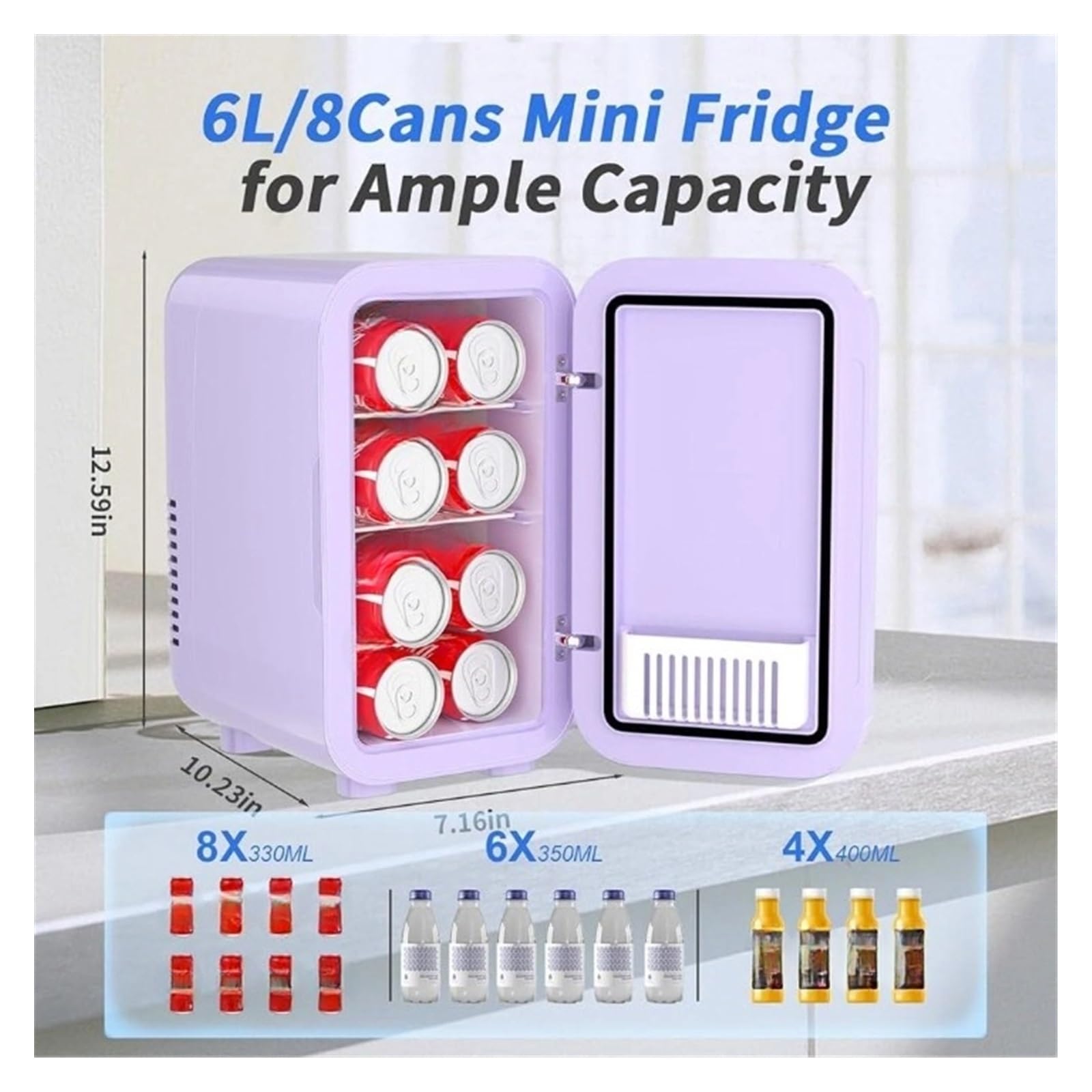 Mini refrigerador portátil termoeléctrico de 6L, refrigerador Compacto, CA/CC, for el Cuidado de la Piel, Bebidas, refrigerios, hogar, Oficina, Dormitorio, Camping.