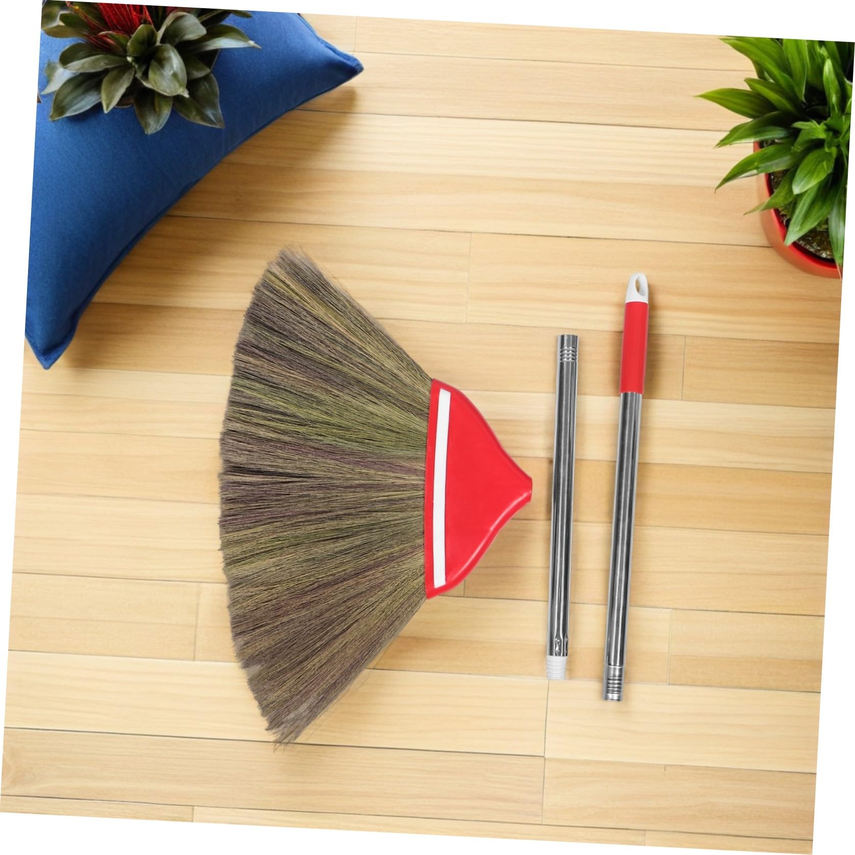 Handgewebter Haushaltsbesen aus Gras 106cm Weicher Handbesen für Innen Außen Bodenschonend für Holz und Fliesenböden Leichter Besen für Küche Terrasse und Hof