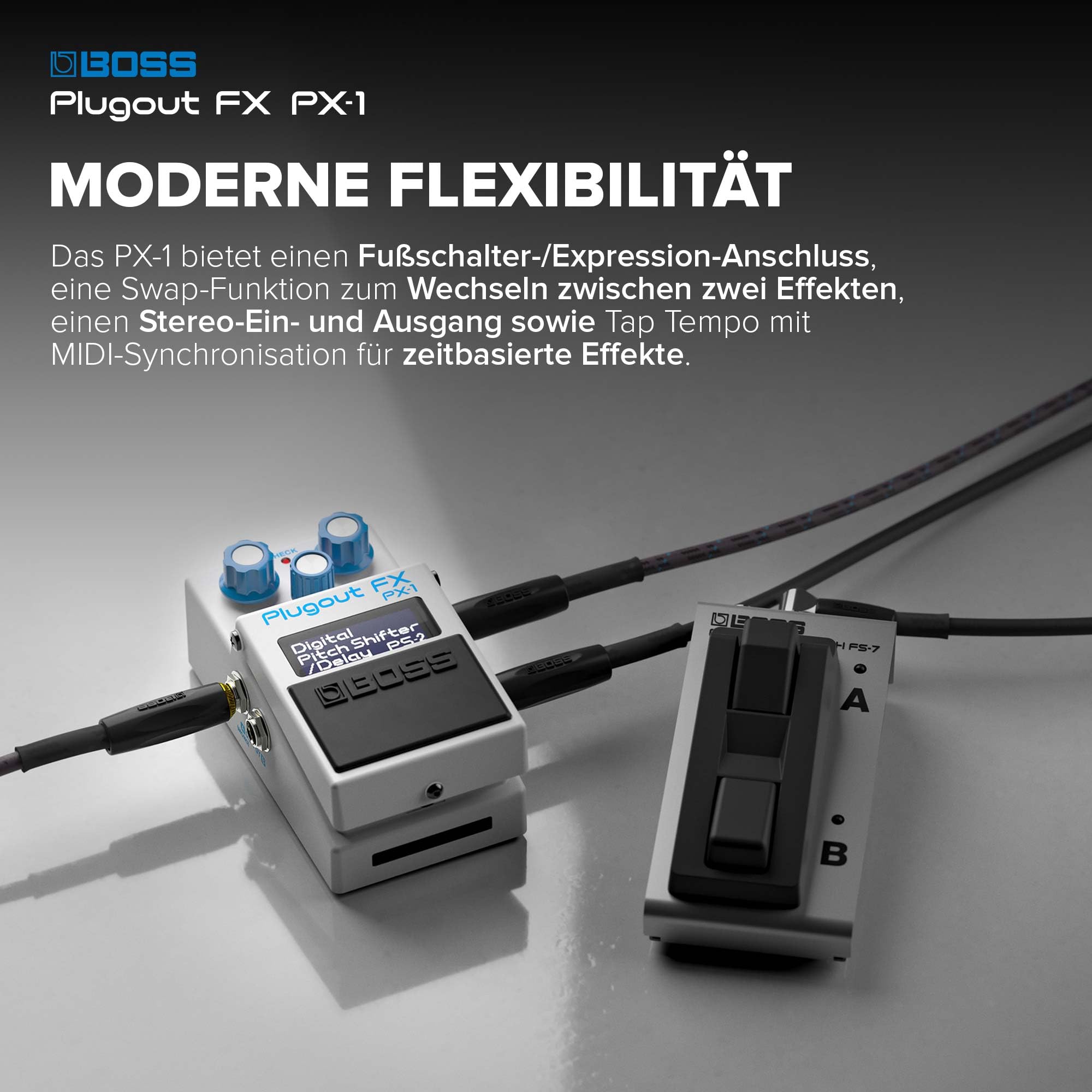 BOSS PX-1 Plugout FX | Innovative, flexible Hardware-Plattform | Bis zu 16 legendäre BOSS Effekte in einem kompakten Pedal | Authentischer Sound & realistische Ansprache