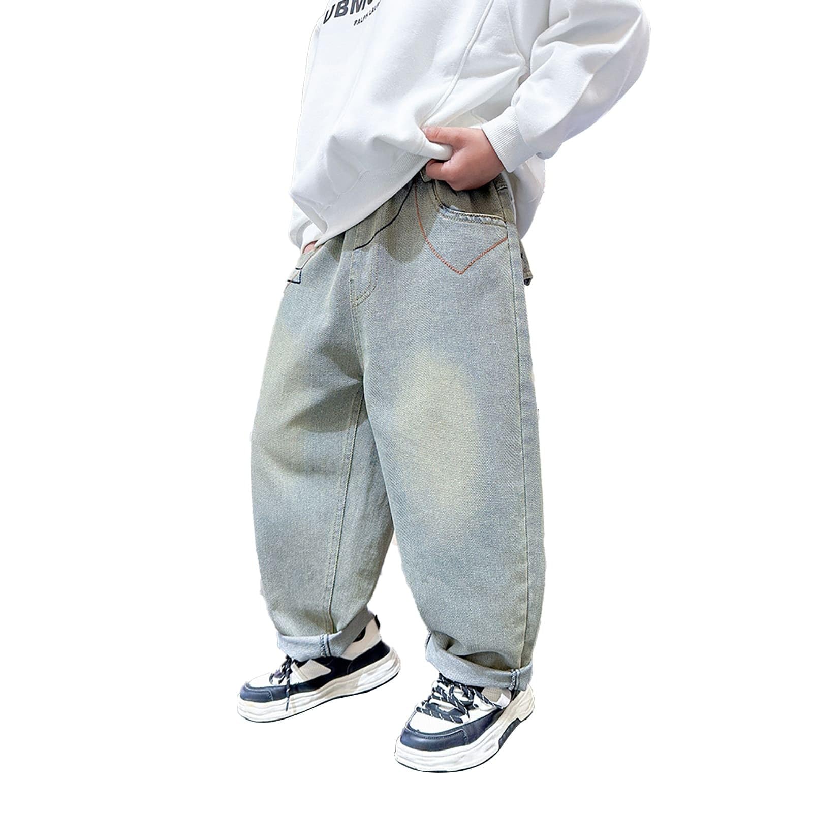 Vaqueros Niño 4-14 Años Anchos Pantalon Vaquero Adolescentes Chico Cintura Elastica Rectos Moda Hippies Streetwear Jeans Pantalones Vaqueros de Trabajo Denim Loose Invierno 2026