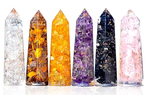 Healing Crystal Wand Set of 6 Orgonite Includes 3 Amethyst Crystal Tigers Eye Rose Quartz Black Tourmaline Stone Citrine and Clear Quartz Orgone
