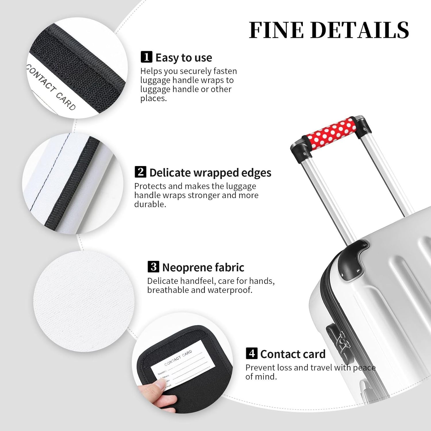 Cute Polka Dot Print Luggage Handle Wraps Luggage Identifiers Soft Neoprene Luggage Handle Wraps for Suitcase Trolley Handle Grip Cover 2 Pack Luggage Tags