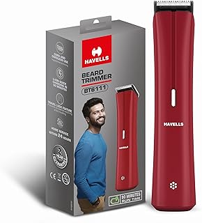 Havells Bt6111 Beard Trimmer, Skin Firendly Stainless Steel Blades 90 Mins Runtime Up To 13 Mm Length Settings 2 Years Guarantee (Red)-Battery Powered, Men