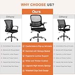 Sweetcrispy Office Computer Desk Chair, Ergonomic Mid-Back Mesh Rolling Work Swivel Task Chairs with Wheels, Comfortable Lumbar Support, Comfy Flip-up Arms for Home, Bedroom, Black