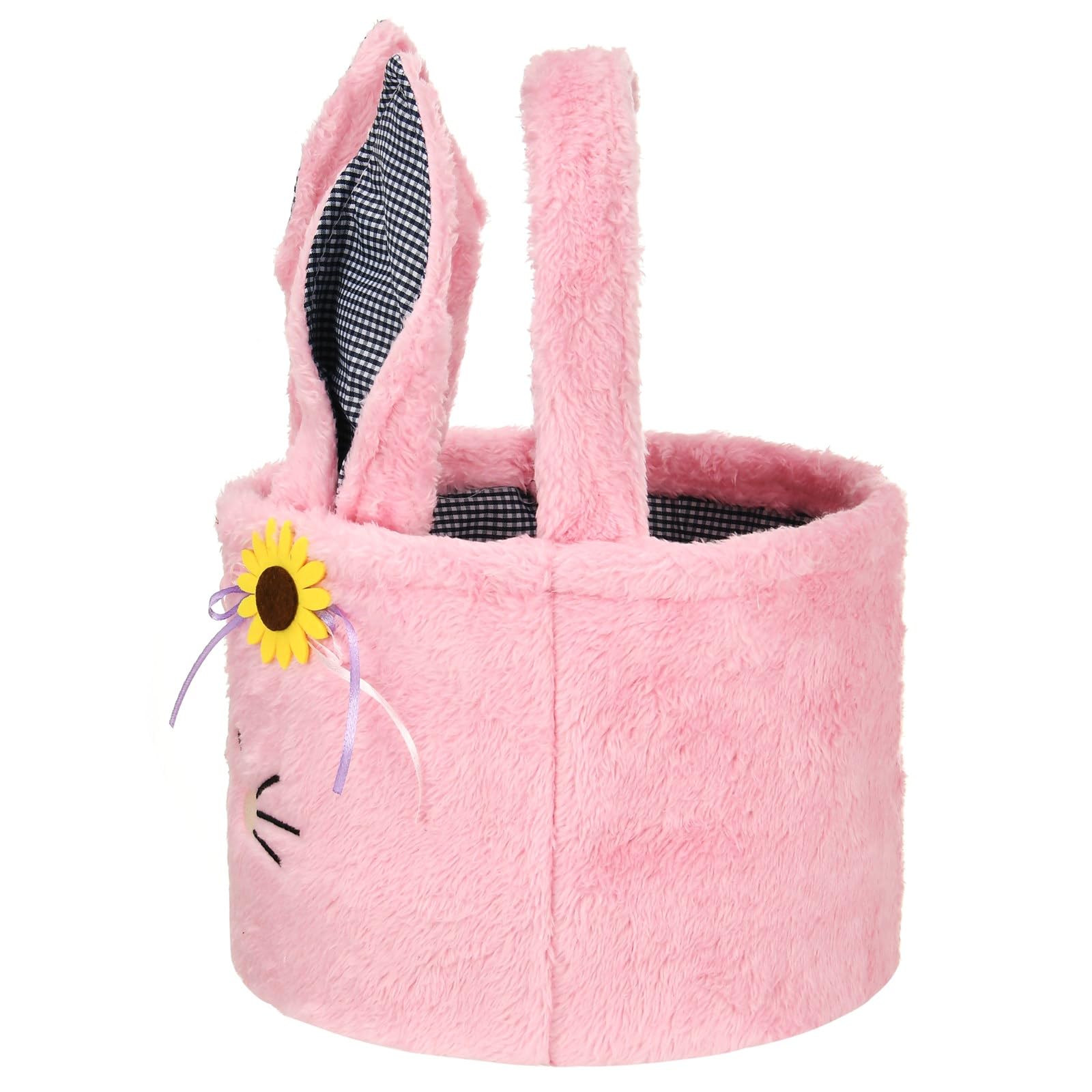 Easter Bunny Basket Plush Easter Bunny Tote Bags Cute Rabbit Design Personalized Easter Bucket for Kids Carrying Gift and Eggs (Plush-Pink)