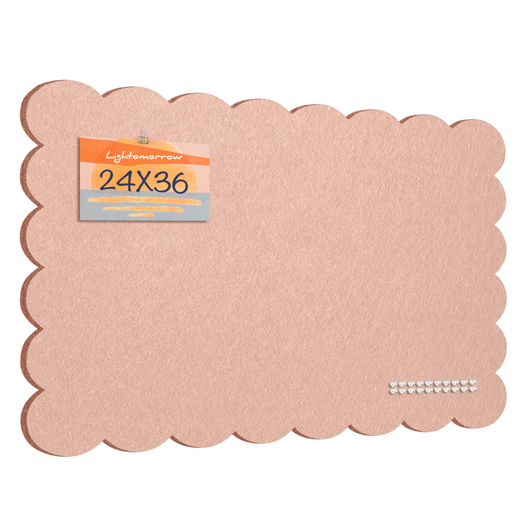 Scalloped Bulletin Board, 36 x 24 Inches Felt Pin Board - Decorative Cork Alternative for Wall, 3' x 2' Foldable Picture Self-Adhesive Vision Prayer Board with 20 Pushpins - Mauvey Pink
