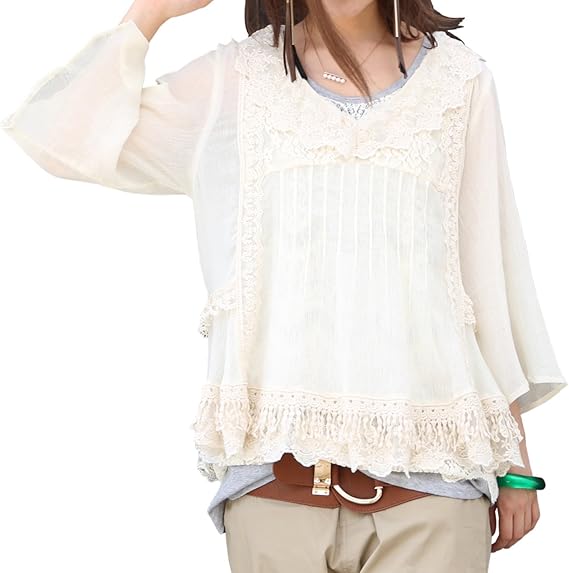 Amazon ソマリ Somari オシャレウォーカー レースブラウス 七分袖 アイボリー 1 シャツ ブラウス 通販