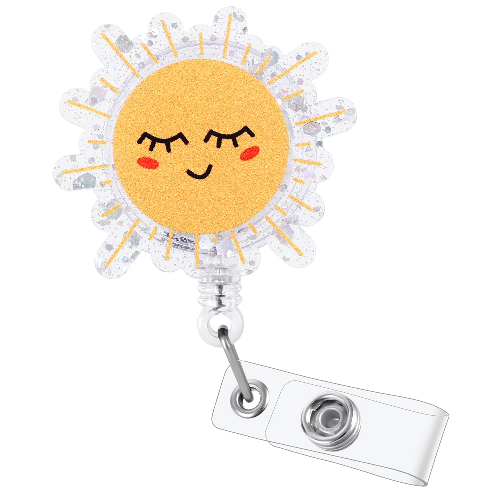 Funny Happy Sunshine Nurse Badge Reel, Cute Smiley Face Sun Retractable ID Pediatric Badge Holder, Name Tag Badge Clip for RN LPN CNA MA Peds Surg OB/GYN Nurse Nursing Student Teacher Social Workers