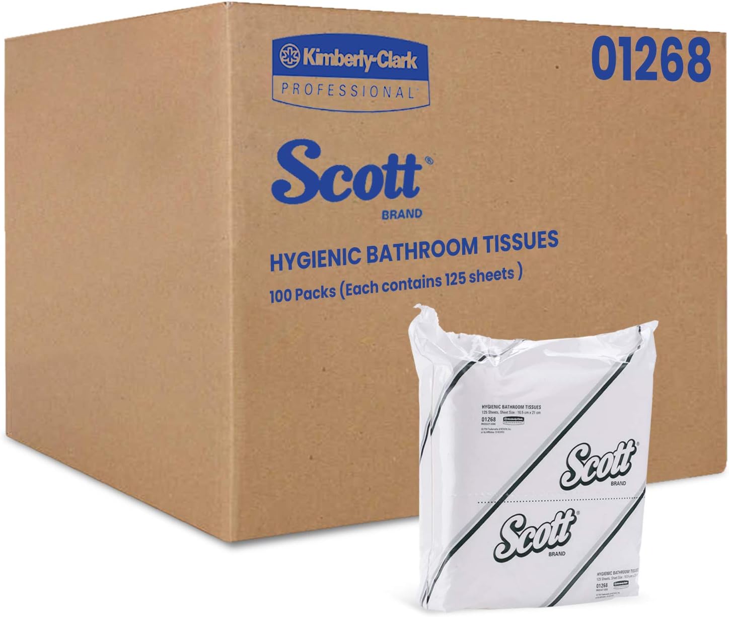 ScottInterleaved Toilet Paper 1268-2 Ply Toilet Tissue Paper - 100 Packs x 125 Toilet Tissue Sheets (12,500 total)
