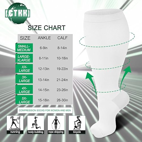 Miniatura 10 de Paquete de 3 calcetines de compresión de talla grande para mujeres y hombres, medias extra anchas hasta la rodilla para soporte de circulación