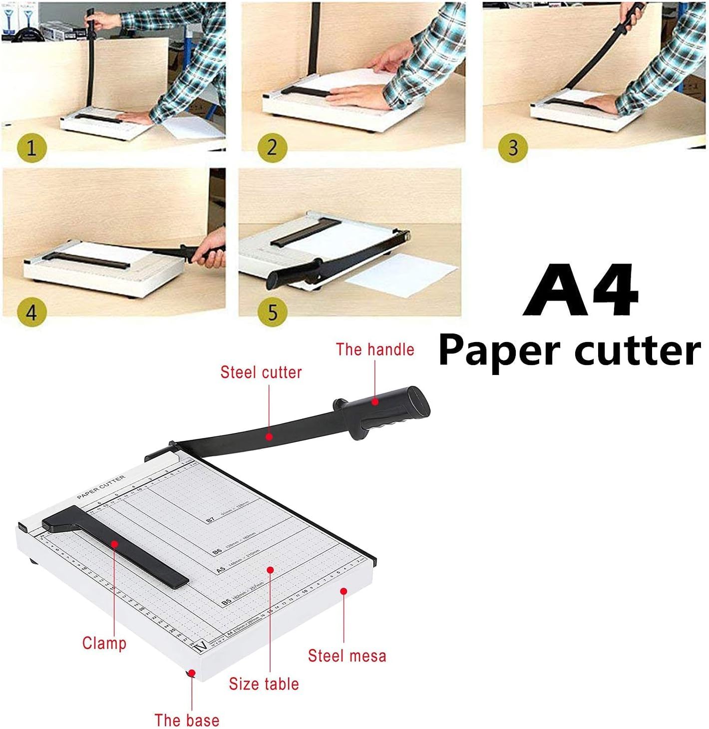 Nictemaw Massicot A4 Professionnel - Coupe jusqu'à 10 Feuilles (Papier, Carton) - Lame Sécurisée et Poignée Ergonomique pour Bureau, École, Artisanat - Blan