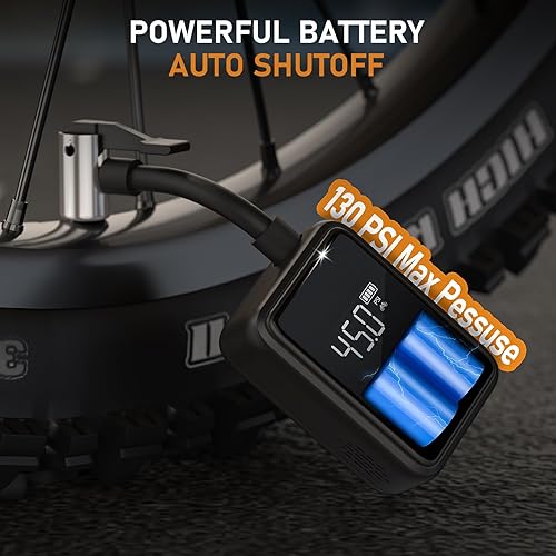 Miniatura 7 de Tiiletzote Bomba de bicicleta compresor de aire portátil, bomba de neumático de bicicleta de 130 PSI con manómetro, bomba de inflado de bicicleta