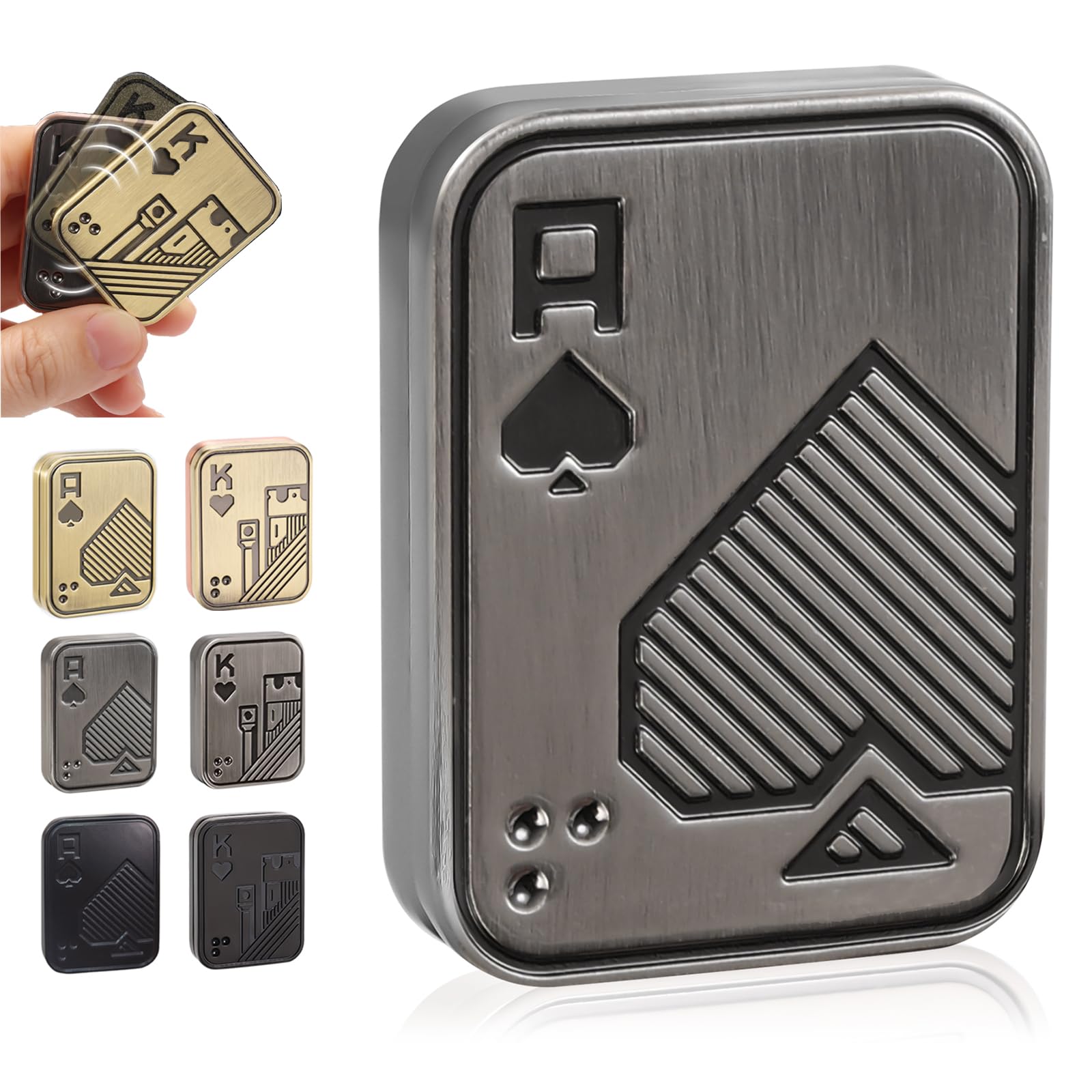 Fidget Toys Adults, Metal Fidget Slider Magnetic Poker Push Card, Silver A