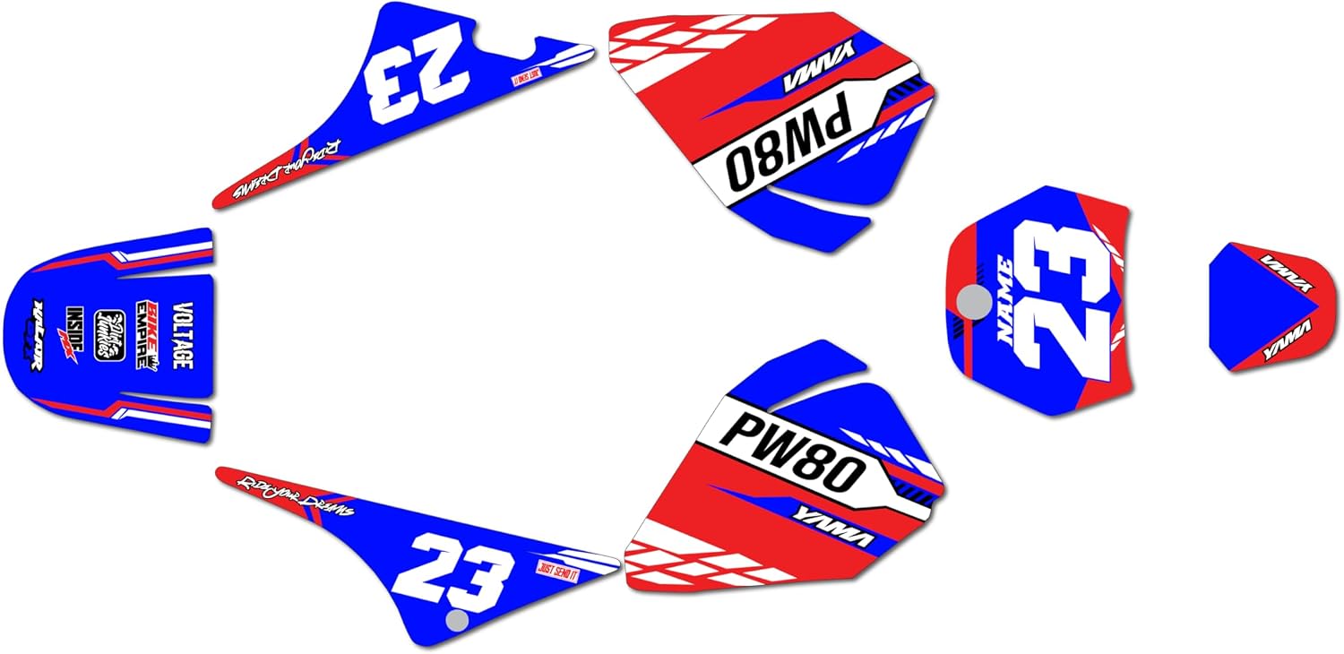 Graphics Kit for YAMAHA PW80 (All Years) VIPER Series Red-blue 16 Mil - On/Off the Road - Dirt pit bike motorcycle sticker, dirtbike racing decal motocross accessories no-plastics