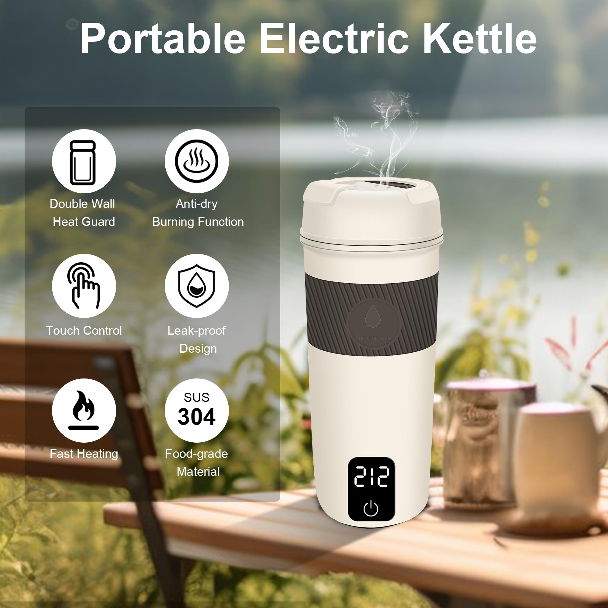Portable Travel Kettle, Hot Water Kettle Electric, Small Tea Kettle for Boiling Water with 4 Temperature Settings, 304 Stainless Steel Mini Kettle with Auto Shut-Off and Boil Dry Protection(350ML)