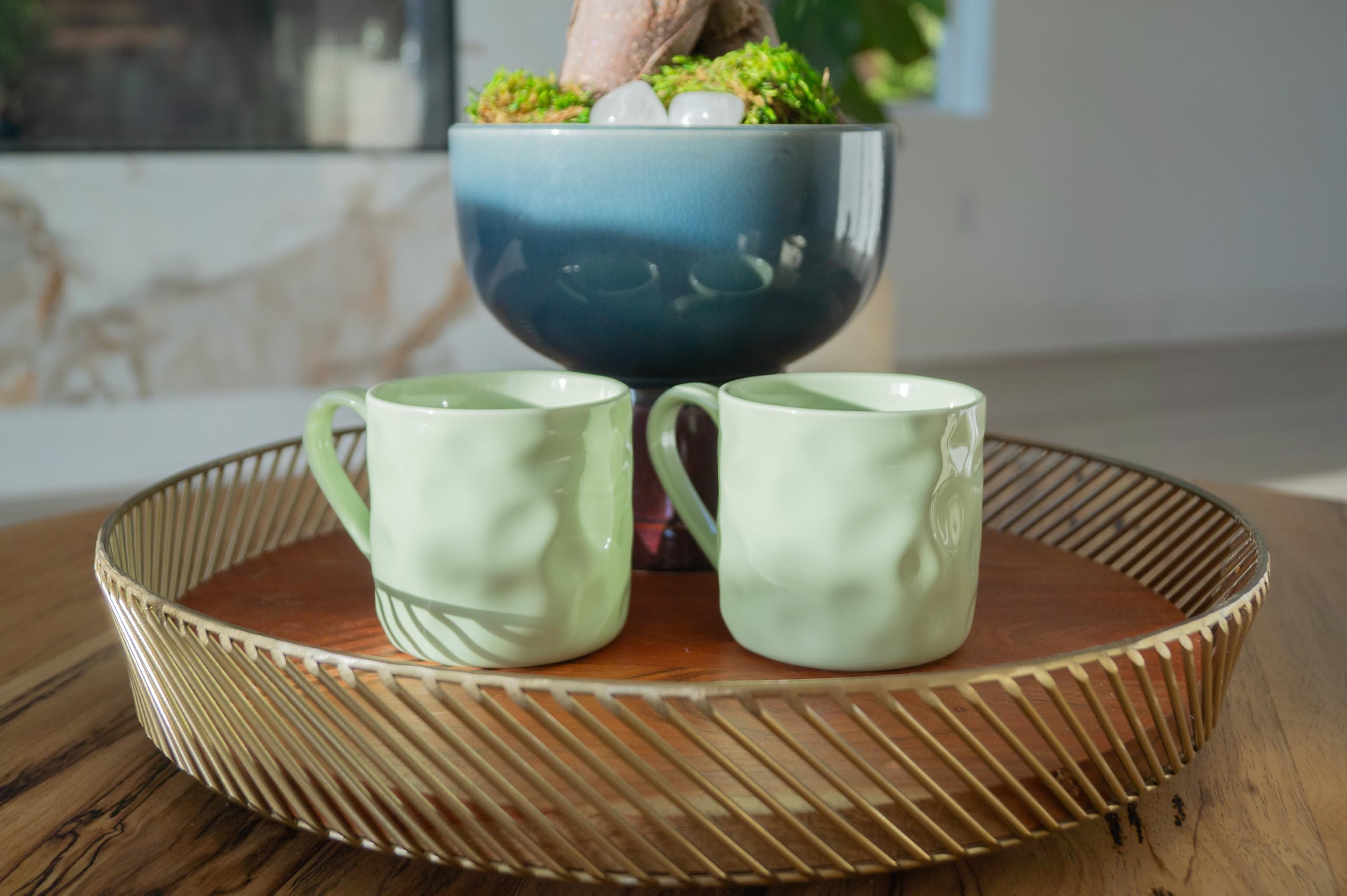 VI N VI Juego de 4 tazas de café de cerámica verde de 14 onzas, tazas de cerámica duraderas con asas para bebidas calientes y frías: café, té, leche, cacao, aptas para microondas y lavavajillas, idea