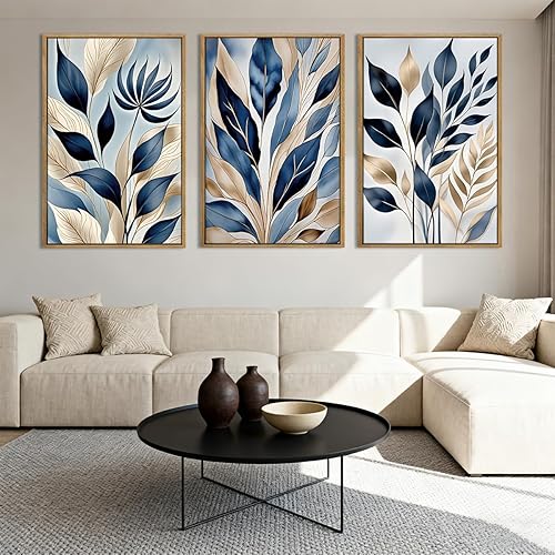 HPNIUB Juego de arte de lienzo enmarcado con hojas botánicas, decoración moderna de pared de hojas naturales, pintura minimalista para pared,