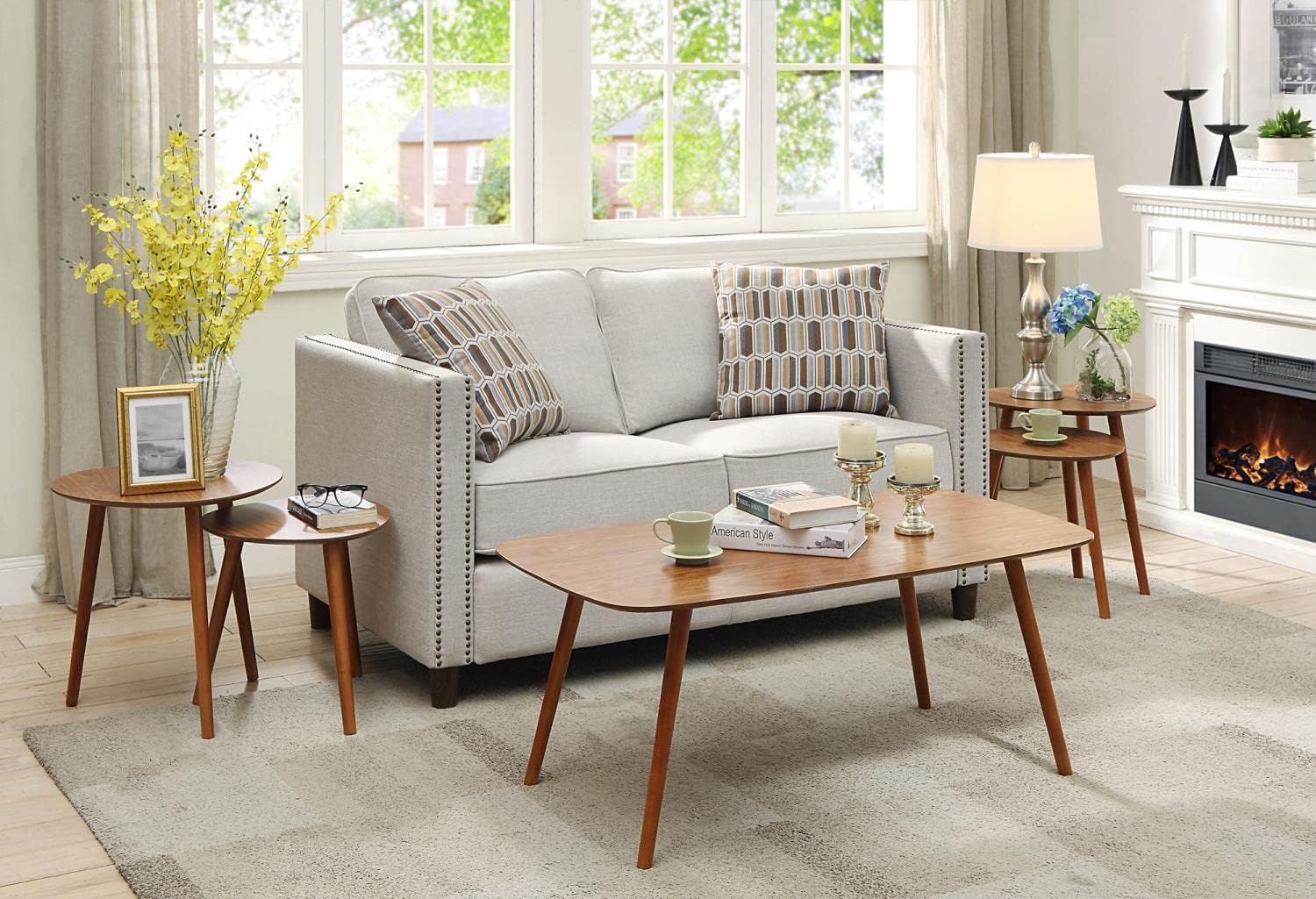 Oslo Mid-Century Modern Round Wood Nesting End Tables