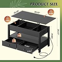 Vista 3 de WLIVE Mesa de Centro, Mesa de Centro con Tapa Elevable con 2 Cajones, Luz LED, Gran Almacenamiento y Estante Abierto, Tapa de Mesa Elevable
