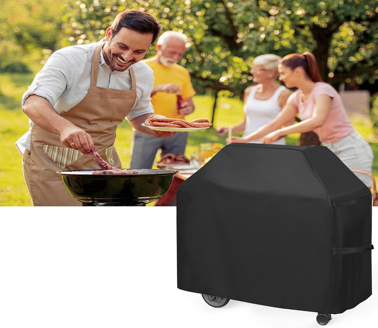 Grill Cover 67" Heavy-Duty Waterproof Grill Cover for Outdoor Gas BBQ Rip, Wind, UV, Dust &Fade Resistant Barbecue Cover with Hook-and-Loop Straps for Most Grills,Black