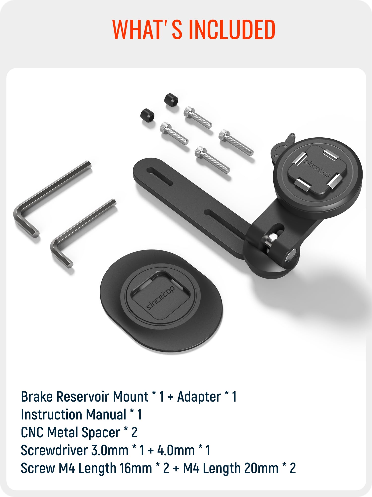 sincetop Support pour réservoir de frein de moto, couvercle de pompe de frein, support pour téléphone portable pour scooter, série Q [Quad], déverrouillage rapide, aluminium, moto, support pour
