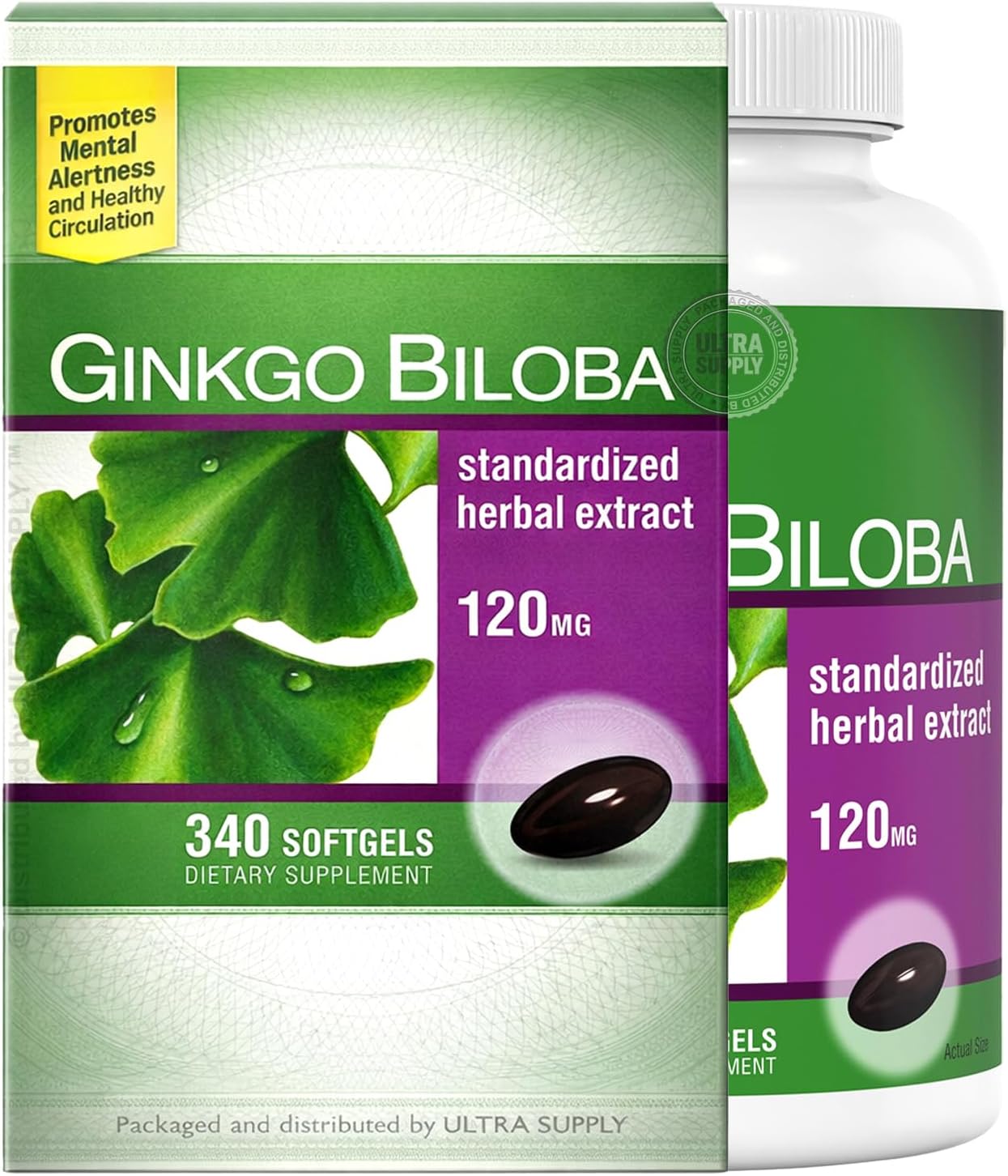 Tru-Natures Ginkgo Biloba 120mg (340 Count - Value Pack) - Standardized Herbal Extract, Antioxidant Support, Gluten Free, No Artificial Flavors