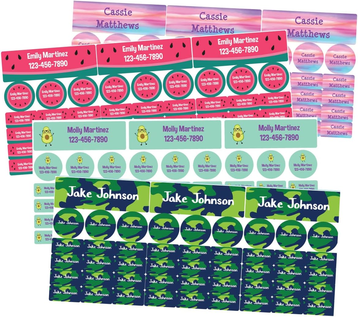 Stick-On Everything Name Labels - 80 Pack - Customize Unique Designs (Electric Cotton Candy)