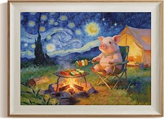 Starry Night Pig Framed Wall Art, Funny Canvas Print Wall Decor | Whimsical Decor for Bedroom, Prayer Room, Church & Home Decoration, 16×12Inch