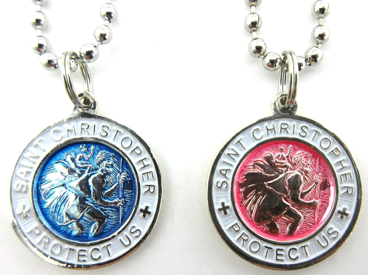 St Christopher 2 Pc Set Surf Medal Protector of Travel Necklace am/wh fu/wh Small