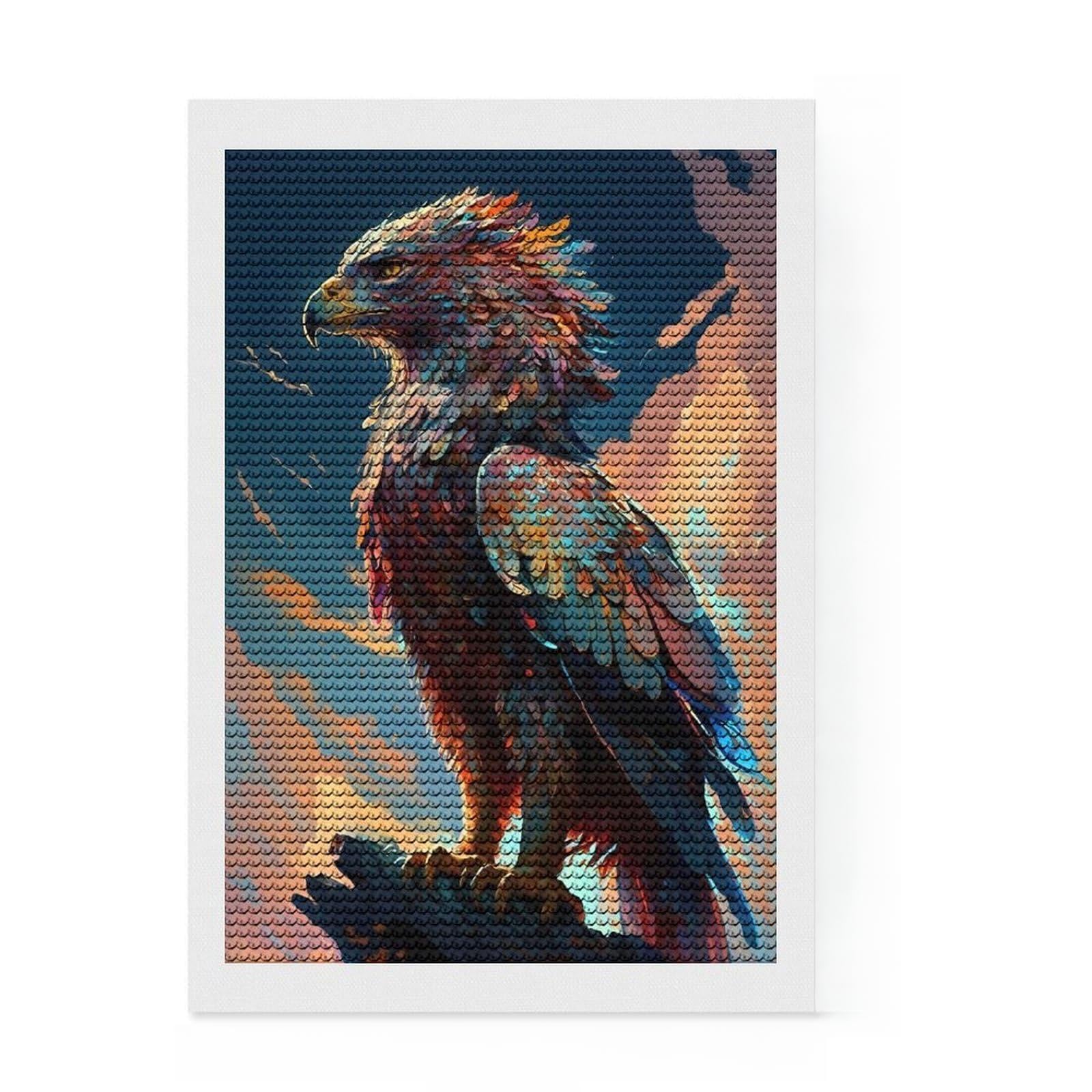 Junmoney Winged Guardian Griffin Diamond Art Canvas 8"x12", Sparkling Round Gems, Neat Printed Canvas, with Tool Kit, Office Decor, Printed Canvas