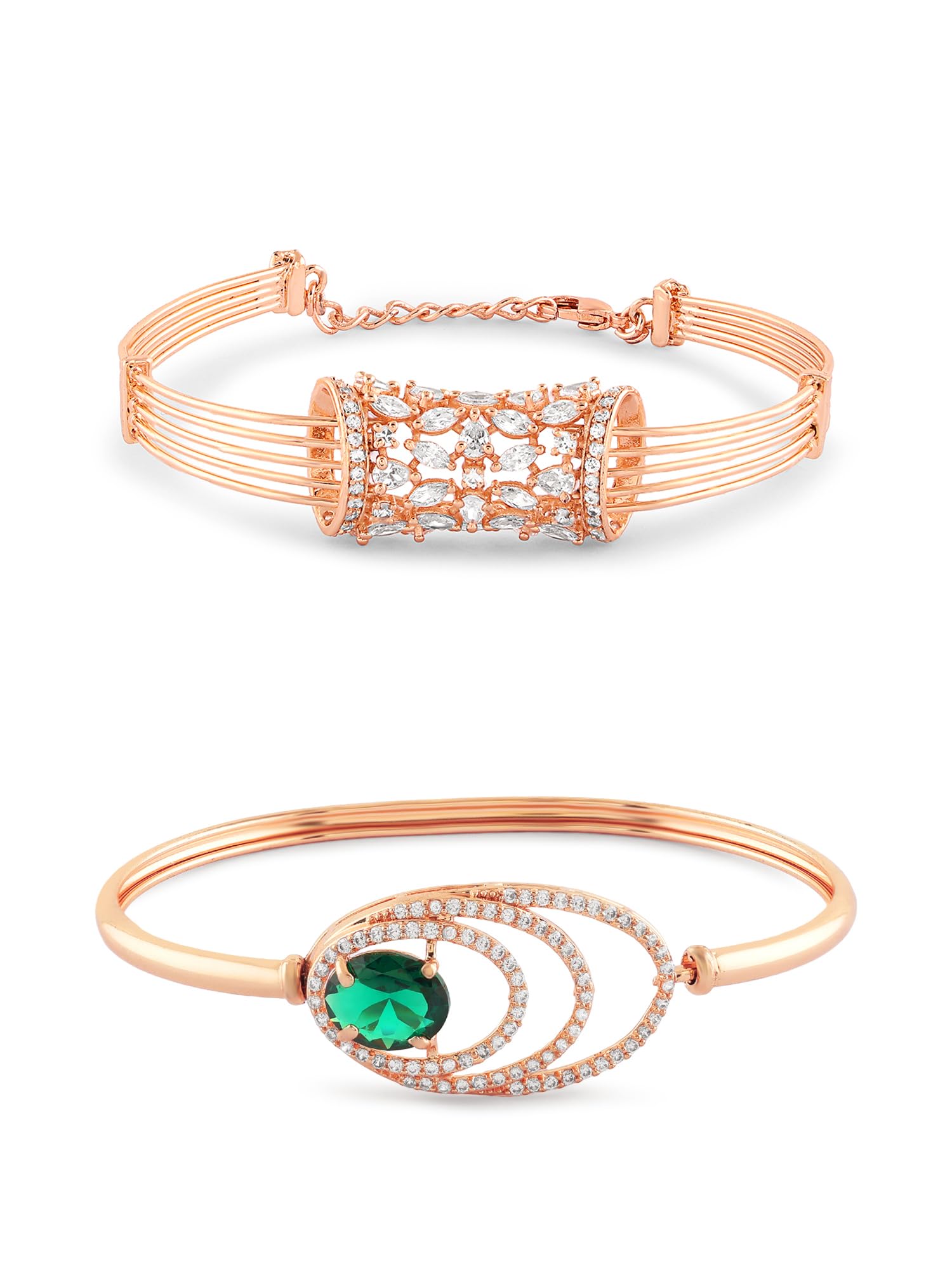 ZAVERI PEARLS Set of 2 Rose Gold Tone Contemporary Cubic Zirconia Brass Kada Style Bracelet For Women-ZPFK17973 (B0D11273GX) Amazon Price History, Amazon Price Tracker