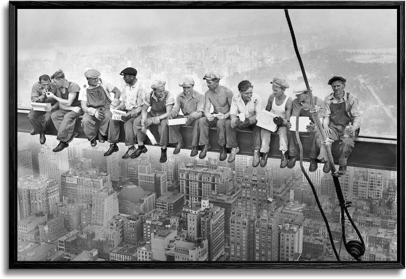 Floating Frame Canvas Print Wall Art - Vintage Photo of The Lunch ATOP a Skyscraper - 24x16 inches