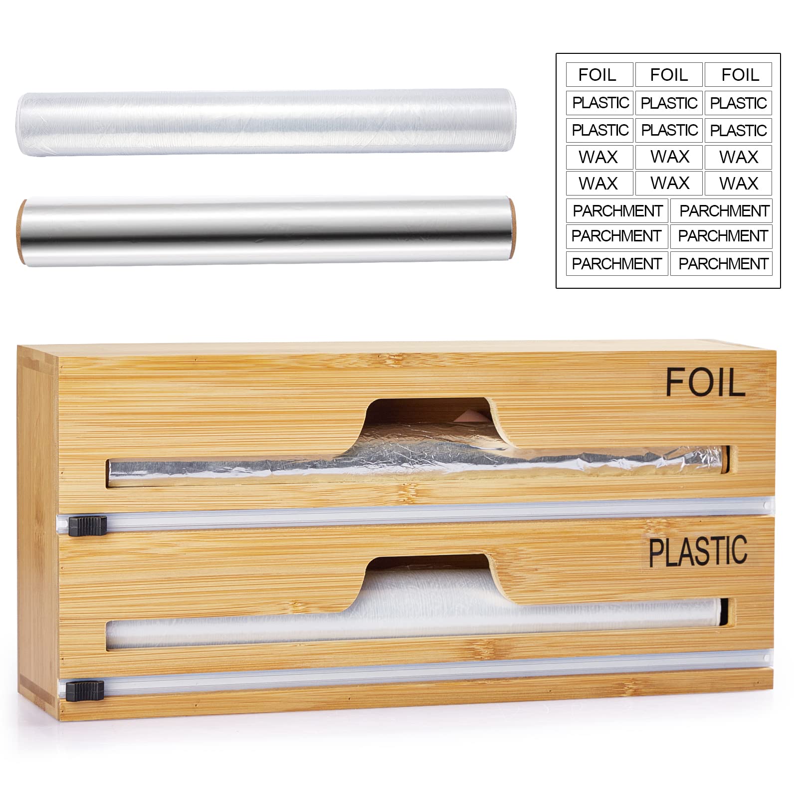 Foil and Plastic Wrap Organizer, 2 in 1 Plastic Wrap Dispenser with