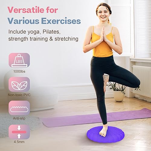 Vista 28 de Cojín tambaleante, asiento extra grueso para niños sensoriales, disco de equilibrio antideslizante con bomba de inflado para adultos, fuerza