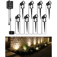 All-in-One Low Voltage Landscape Lighting, Dusk to Dawn Transformer Timer, Waterproof Spotlights, Dimmable LED Outdoor Landscaping Lights Kit for Yard Backyard Tree House 24V 8 pack warm white