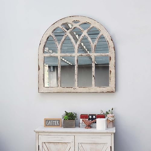 Miniatura 3 de Espejo de pared de madera con arco de catedral rústico, espejo de pared con marco de madera rústica para ventana, color blanco envejecido, 31-78