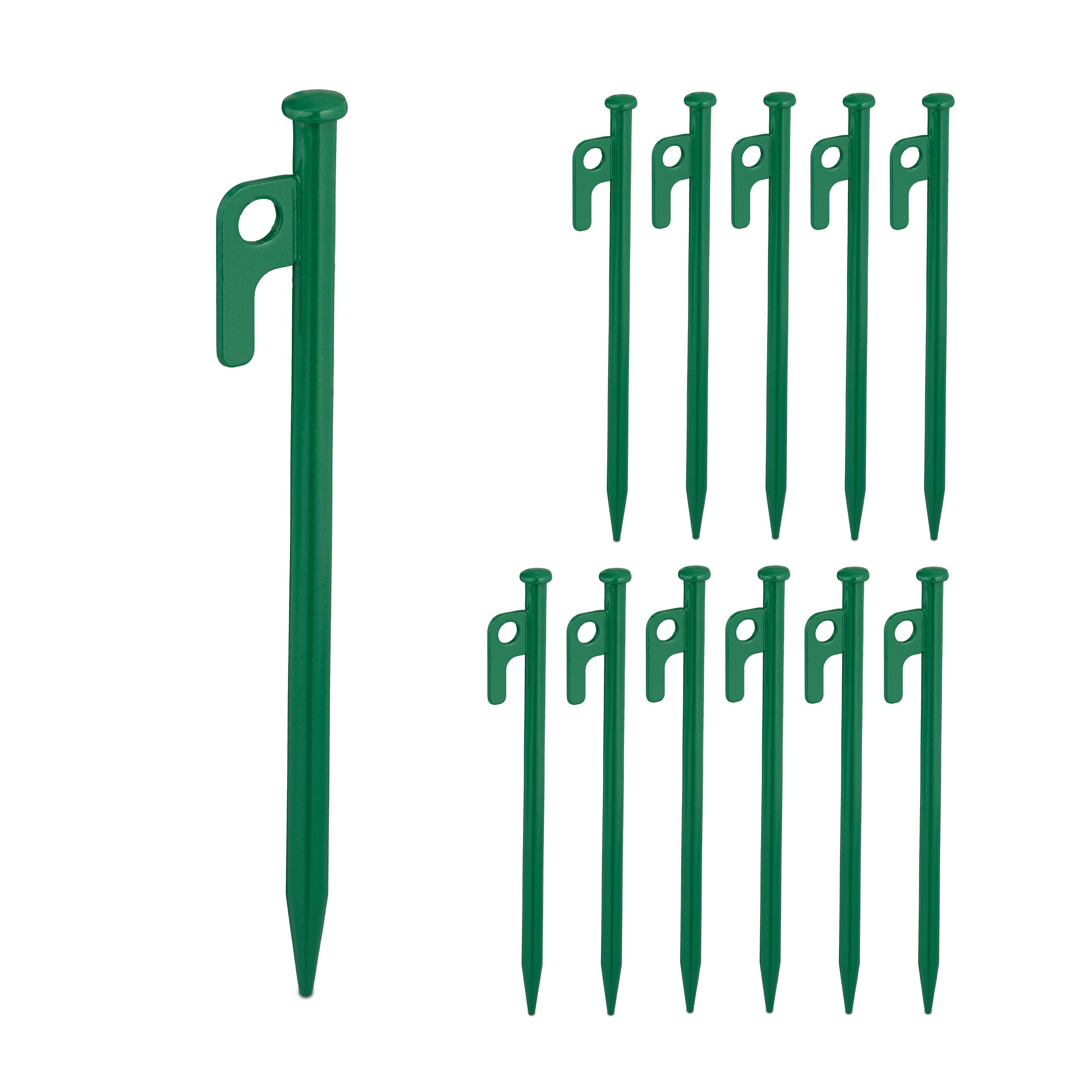 Set 12 piquetas de camping Relaxdays de acero verde de 20 cm para suelo duro