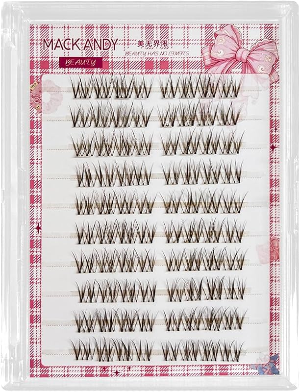 Cílios postiços autoadesivos marrons LASGOOS, 80 grupos, curvatura natural 3D, 12–14 mm