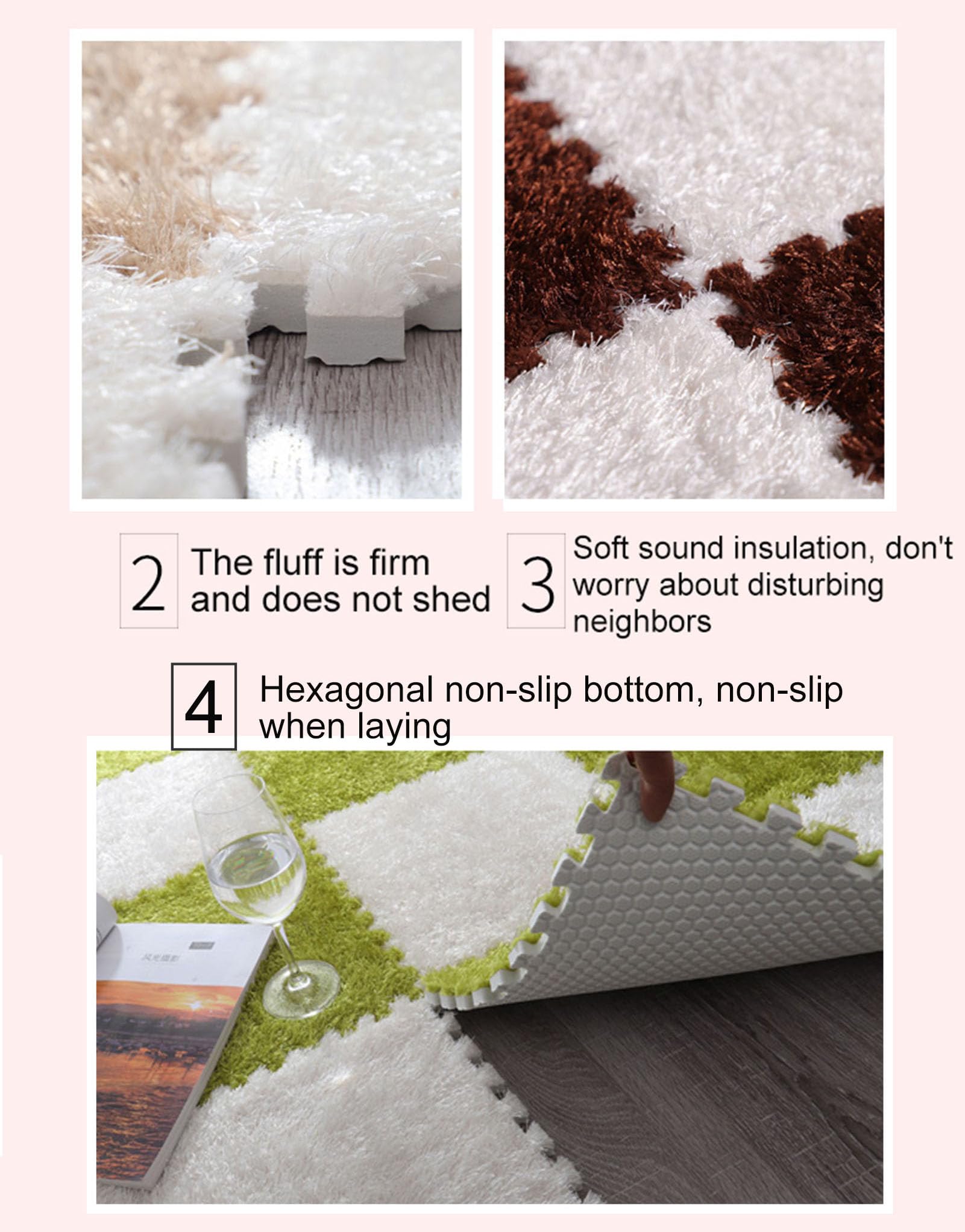 Splice Interlocking Carpet Interlocking Tappetino Antiscivolo in Schiuma di Peluche, 12 Pezzi, Tappeto da Arrampicata Quadrato, tappeti Quadrati in Schiuma di Peluche,Gray+White-One Size