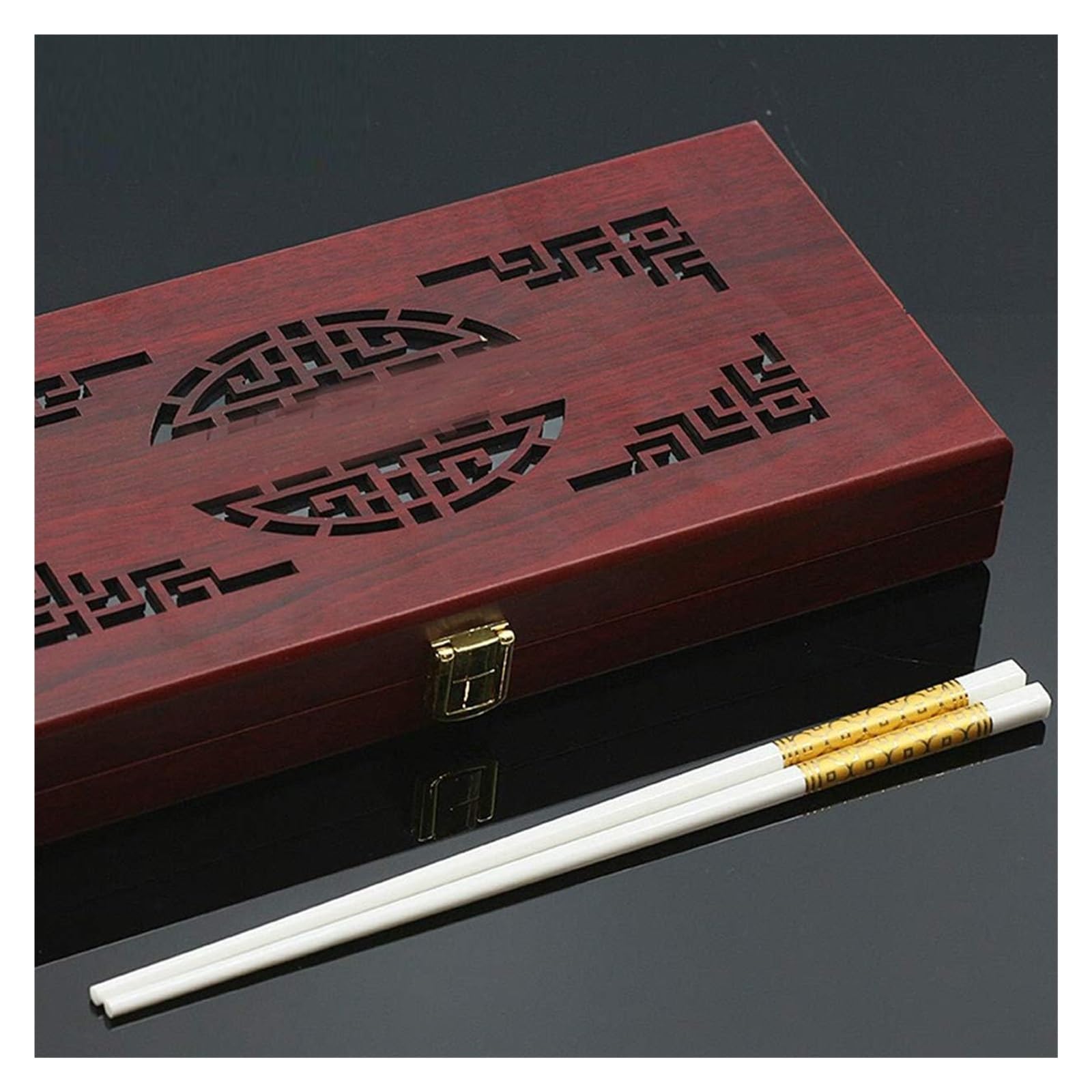 Baguettes réutilisables, for sushis ou autres aliments de cuisine japonais, chinois et coréens, faciles à nettoyer, coffret cadeau en bois haut de gamme de 10 paires(E)
