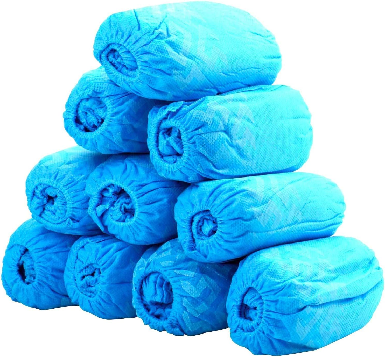 WaterProof Premium 100 Pack (50 Pairs) Disposable Boot & Shoe Covers - Durable, non-slip, non-toxic, Recyclable, blue, stretchable fits up to size 11 US Men and 13 US Women